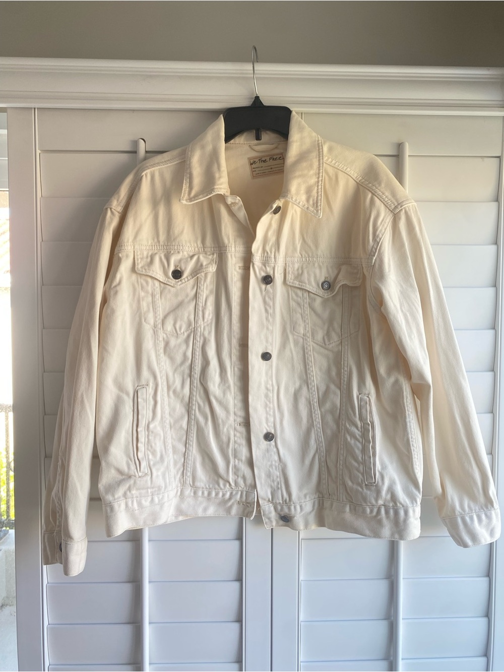 We The Free Free People Cream Denim Medium Oversized Trucker Jacket - Picture 9 of 9